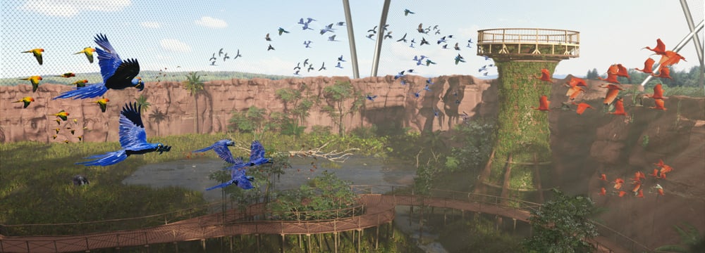Rendering der geplanten Pantanal Voliere im Zoo Zürich.