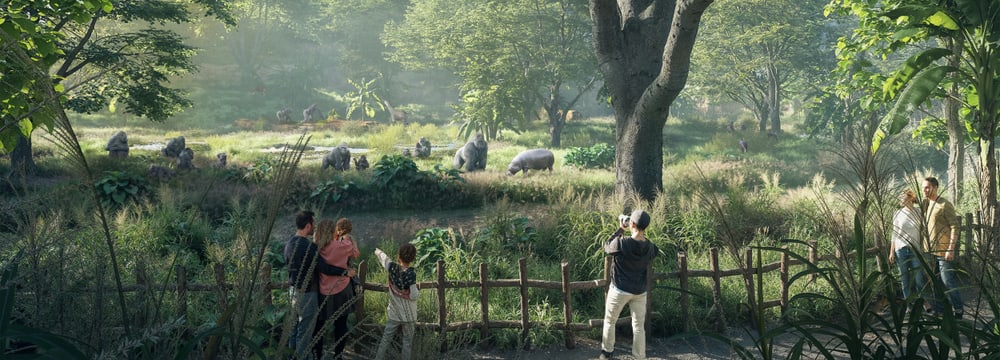 Rendering zum Bauprojekt Ndoki Wald, Stand März 2025.