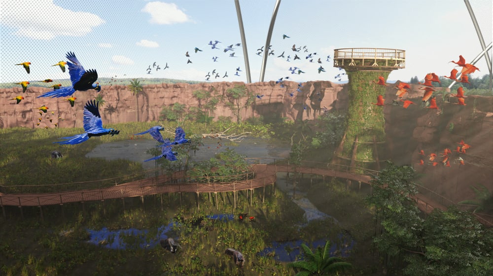 Rendering der geplanten Pantanal Voliere im Zoo Zürich.