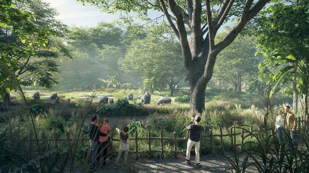 Rendering zum Bauprojekt Ndoki Wald, Stand März 2025.