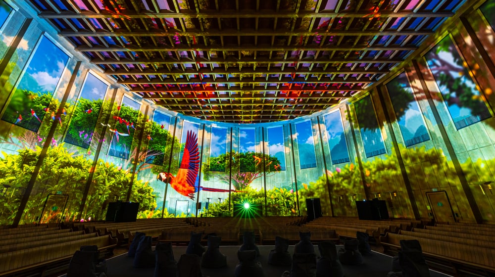 Bild des Pixelzoos in der Kirche auf der Egg in Zürich.
