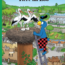Globi und die Tiere im Zoo.