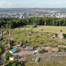 Die Lewa Savanne im Zoo Zürich aus der Vogelperspektive. 