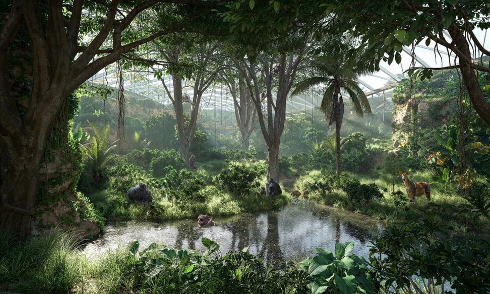 Rendering zum Bauprojekt Ndoki Wald, Stand März 2025.
