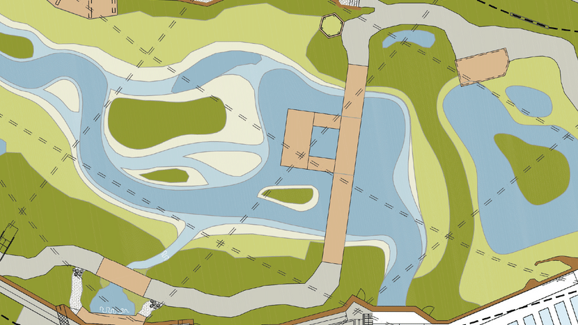 Visualisierung des Spendenobjekts Steg über die Sumpflandschaft in der Pantanal Voliere.