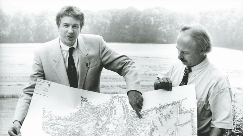 Zoodirektor Alex Rübel mit Landschaftsarchitekt Walter Vetsch