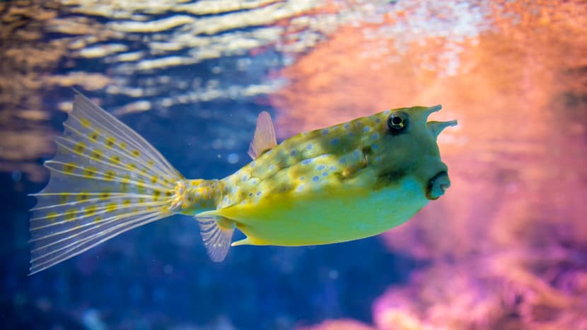 Gehörnter Kuhkofferfisch im Aquarium des Zoo Zürich.